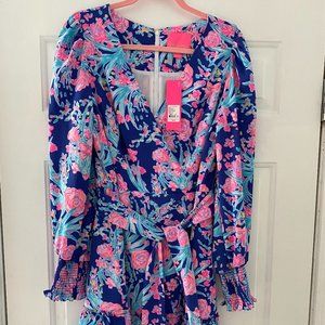 NWT Lilly Pulitzer Rosie Stretch Dress in Corsica Blue Toucan Party, size 10